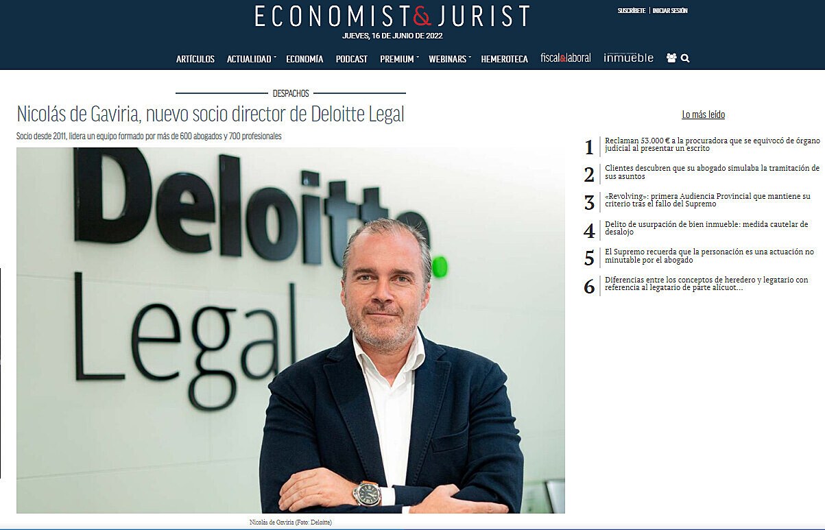 Nicolás de Gaviria, nuevo socio director de Deloitte Legal